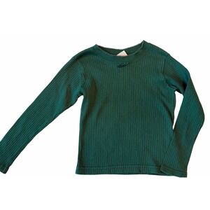 Vintage Basic Image Girls Ribbed Long Sleeve Top Green Size Medium USA Made